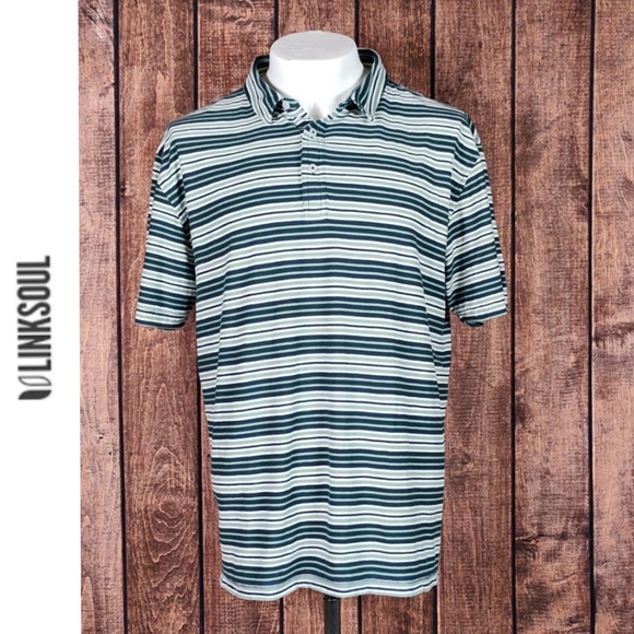 Linksoul Other - Luxury Cotton 3 Button Green White Striped Polo Shirt Excellent Condition